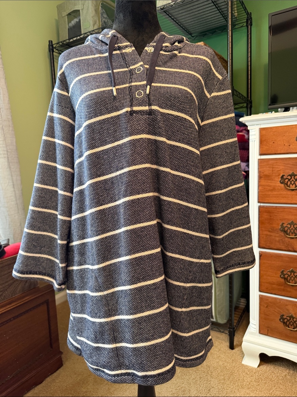 Navy and White Striped Hooded Tunic